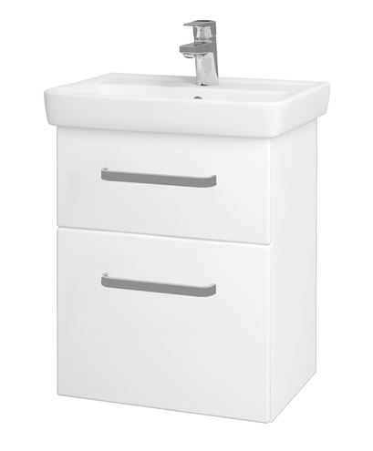DŘEVOJAS GO SZZ2 50 skrinka s umývadlom 50x38x56 cm, 2 zásuvky, úchytka hliník mat, biela lesk/biela vysoký lesk 20685-T01 Obrázek - Hlavní obrázek