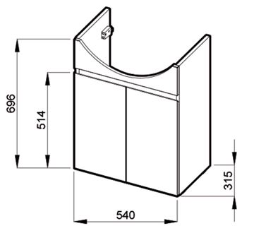 JIKA LYRA PLUS skrinka pod umývadlo 54x31,5x69,6 cm, 2 dvierka, biela H4531210383001 Technický nákres