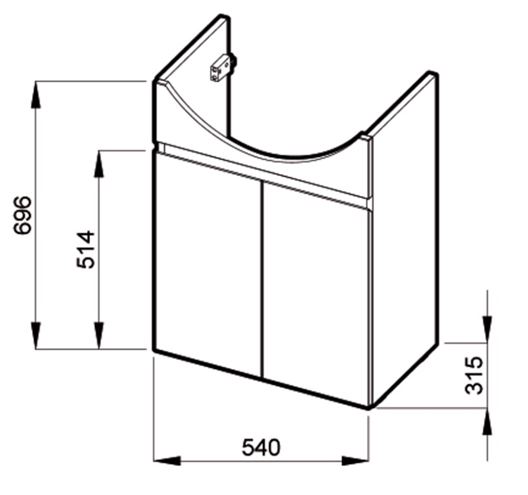 JIKA LYRA PLUS skrinka pod umývadlo 54x31,5x69,6 cm, 2 dvierka, biela H4531210383001 Technický nákres