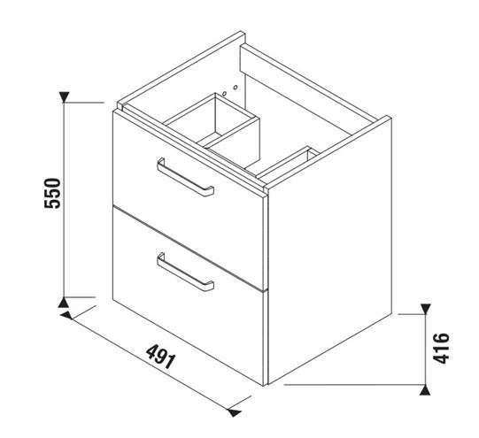 JIKA LYRA PLUS VIVA skrinka pod umývadlo 49,1x41,6x55 cm, 2 zásuvky, biela H40J3834023001 Technický nákres