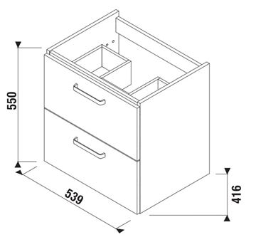 JIKA LYRA PLUS VIVA skrinka pod umývadlo 53,9x41,6x55 cm, 2 zásuvky, biela H40J3844023001 Technický nákres