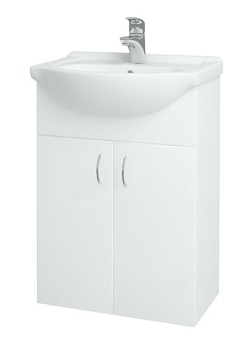 DŘEVOJAS PLUTO SZD2 55 skrinka s umývadlom 55,5x43x73,9 cm, 2 dvierka, lesklá biela 52327-T41 Obrázek - Hlavní obrázek
