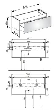 KEUCO PLAN skrinka pod dvojumývadlo 120x40x49 cm, 1 zásuvka, inox 32981290000 Technický nákres