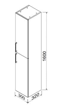 CONCEPT 250 vysoká skrinka 30x32x160 cm, 2 dvierka, antracit lesk PTA-011 Technický nákres