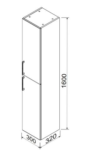 CONCEPT 250 vysoká skrinka 30x32x160 cm, 2 dvierka, antracit lesk PTA-011 Technický nákres
