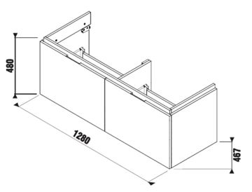 JIKA CUBITO PURE skrinka pod dvojumývadlo 128x46,7x48 cm, 2 zásuvky, Push-open, dub H40J4274015191 Technický nákres