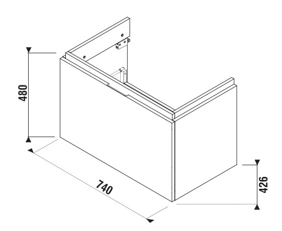 JIKA CUBITO PURE skrinka pod umývadlo 74x42, 6x48 cm, 1 zásuvka, lesklá biela H40J4253015001 Technický nákres