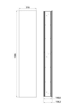 CONCEPT 300 vysoká skrinka 31,6x15,8x158,6 cm, 1 dvierka, Push-open, s osvetlením, biela/zrkadlo 015-2040 Technický nákres