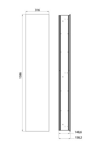 CONCEPT 300 vysoká skrinka 31,6x15,8x158,6 cm, 1 dvierka, Push-open, s osvetlením, biela/zrkadlo 015-2040 Technický nákres