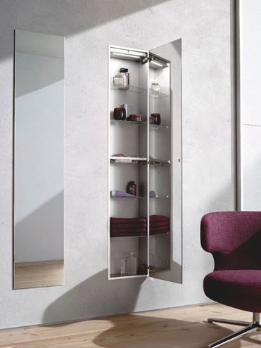 CONCEPT 300 vysoká skrinka 31,6x15,8x158,6 cm, 1 dvierka, Push-open, s osvetlením, biela/zrkadlo 015-2040 Obrázek - fotka