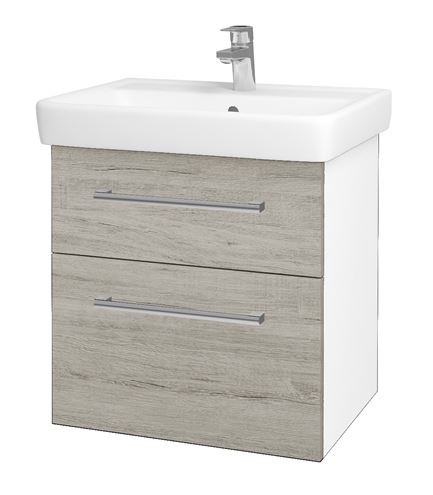 DŘEVOJAS Q MAX SZZ2 60 skrinka s umývadlom 60x47,5x56 cm, 2 zásuvky, úchytka chróm, lesklá biela/oregon 61725-T03 Obrázek - Hlavní obrázek