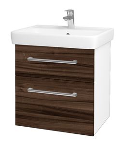 DŘEVOJAS Q MAX SZZ2 60 skrinka s umývadlom 60x47,5x56 cm, 2 zásuvky, úchytka chróm, lesklá biela/orech