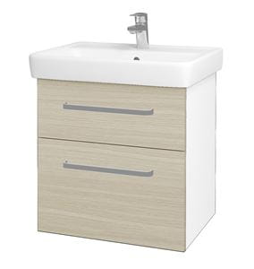 DŘEVOJAS Q MAX SZZ2 60 skrinka s umývadlom 60x47,5x56 cm, 2 zásuvky, úchytka hliník mat, lesklá biela/dub