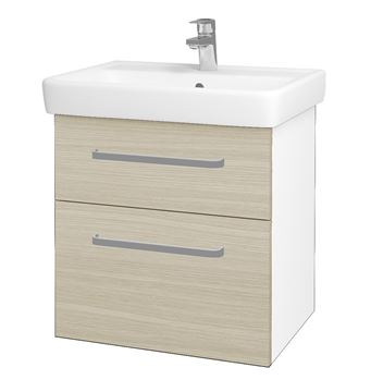 DŘEVOJAS Q MAX SZZ2 60 skrinka s umývadlom 60x47,5x56 cm, 2 zásuvky, úchytka hliník mat, lesklá biela/dub