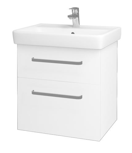 DŘEVOJAS Q MAX SZZ2 60 skrinka s umývadlom 60x47,5x56 cm, 2 zásuvky, úchytka hliník mat, lesklá biela/biela vysoký lesk 60117-T01 Obrázek - Hlavní obrázek