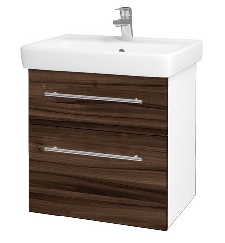 DŘEVOJAS Q MAX SZZ2 60 skrinka s umývadlom 60x47,5x56 cm, 2 zásuvky, úchytka oceľ, lesklá biela/orech 60230-T02 Obrázek - Hlavní obrázek