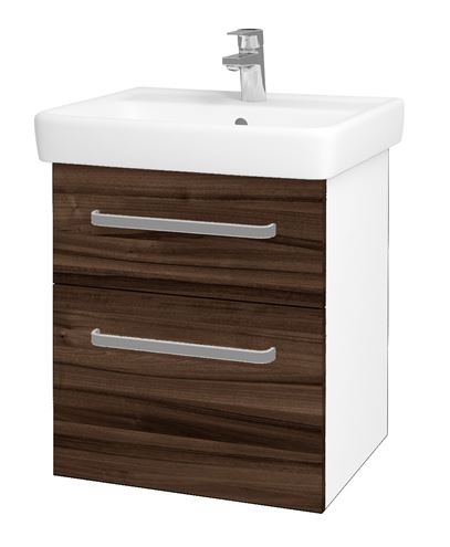 DŘEVOJAS Q MAX SZZ2 55 skrinka s umývadlom 55x47,5x56 cm, 2 zásuvky, úchytka hliník mat, lesklá biela/orech 61237-T01 Obrázek - Hlavní obrázek