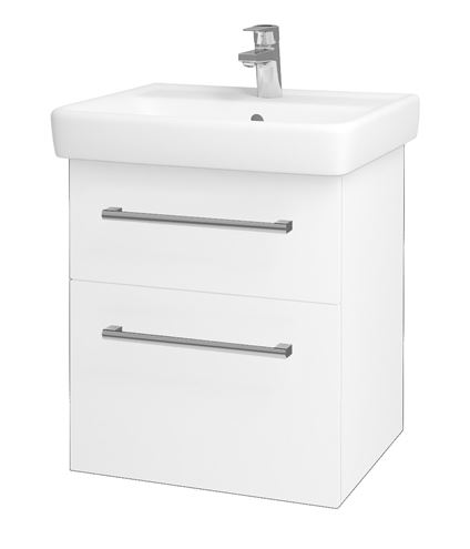 DŘEVOJAS Q MAX SZZ2 55 skrinka s umývadlom 55x47,5x56 cm, 2 zásuvky, úchytka chróm, lesklá biela/biela vysoký lesk 61251-T03 Obrázek - Hlavní obrázek