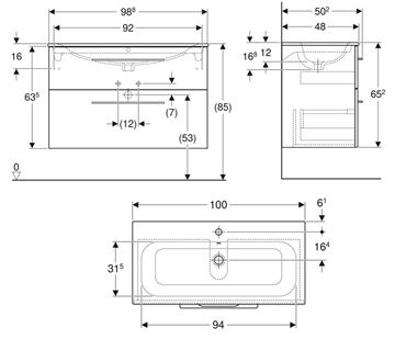 GEBERIT SELNOVA SQUARE skrinka s umývadlom 100x48x65, 2 cm, 2 zásuvky, lesklá biela 501.244.00.1 Obrázek - fotka