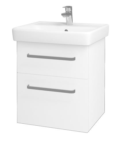 DŘEVOJAS Q MAX SZZ2 55 skrinka s umývadlom 55x47,5x56 cm, 2 zásuvky, úchytka hliník mat, lesklá biela/biela vysoký lesk 61251-T01 Obrázek - Hlavní obrázek