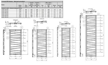 CONCEPT 200 ARTEANO dizajnový radiátor 1520/450, stredové pripojenie, matná biela 0556 COAR-150-045-0556 Technický nákres