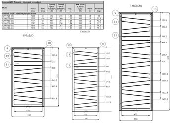 CONCEPT 200 ARTEANO designový radiátor 1303/550, stredové pripojenie, matná biela 0556 COAR-130-055-0556 Technický nákres