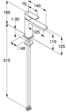 KLUDI RENON umývadlová stojanková batéria, chróm 422820575 Technický nákres