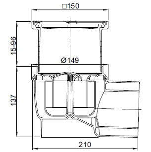 ACO EASYFLOW podlahový vpust DN70/100, bočný odtok, nerez 2700.05.77 Technický nákres