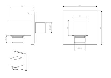 CONCEPT 200 BLACK pripojovacie kolienko, matná čierna PM10029/MB Technický nákres