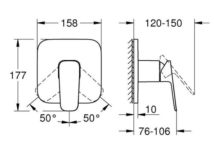 GROHE CUBEO sprchová podomietková batéria, chróm 1017770000 Technický nákres