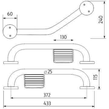 NIMCO lomené madlo 433x240mm, s mydlovničkou, lesklá nerez BM 7035LZ-18 Technický nákres