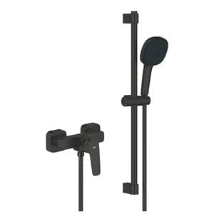 GROHE CUBEO sprchový set s nástennou batériou, ručná sprcha s 2 prúdmi, tyč, hadica, Water Saving, matte black