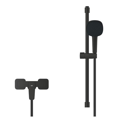 GROHE CUBEO sprchový set s nástennou batériou, ručná sprcha s 2 prúdmi, tyč, hadica, Water Saving, matte black 1018252430 Obrázek - fotka