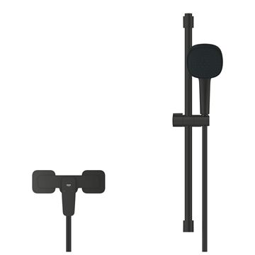 GROHE CUBEO sprchový set s nástennou batériou, ručná sprcha s 2 prúdmi, tyč, hadica, Water Saving, matte black 1018252430 Obrázek - fotka