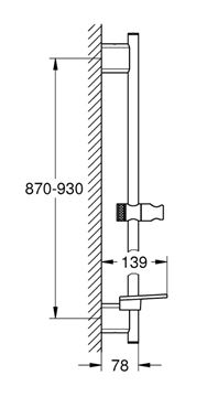 GROHE RAINSHOWER SMARTACTIVE sprchová tyč 930 mm s držiakom ručnej sprchy, polička, cool sunrise 26603GL0 Technický nákres