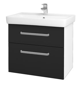 DŘEVOJAS Q MAX SZZ2 70 skrinka s umývadlom 70x47,5x56 cm, 2 zásuvky, úchytka hliník mat, lesklá biela/antracit vysoký lesk