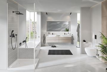 GROHE CUBEO vaňová nástenná batéria, s prepínačom, so sprchovou súpravou, matte black 1018142430 Obrázek - fotka