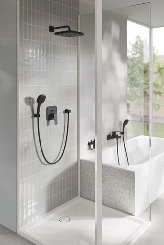GROHE CUBEO vaňová nástenná batéria, s prepínačom, so sprchovou súpravou, matte black 1018142430 Obrázek - fotka
