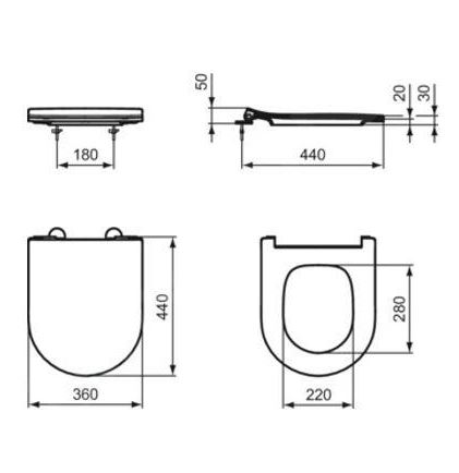 IDEAL STANDARD LA DOLCE VITA WC sedadlo Ultra Slim, SoftClose E266701 Technický nákres