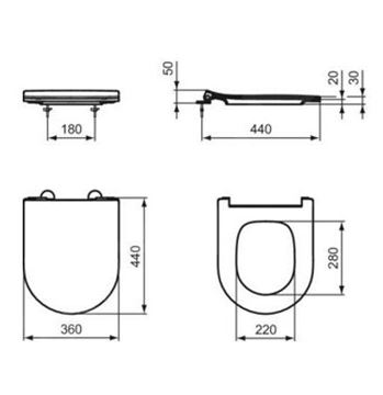 IDEAL STANDARD LA DOLCE VITA WC sedadlo Ultra Slim, SoftClose E266701 Technický nákres