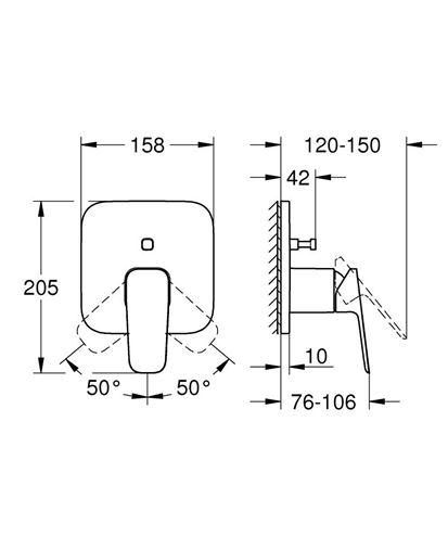 GROHE CUBEO vaňová podomietková batéria, s prepínačom, chróm 1017780000 Technický nákres