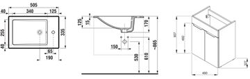 JIKA CUBE skrinka s umývadlom 50x34x62, 2 cm, 2 dvierka, biela H4536411763001 Technický nákres