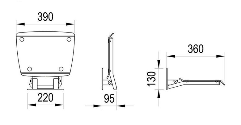 RAVAK OVO B II sedadlo do sprchy, sklopné, nerez oceľ/opal B8F0000052 Technický nákres