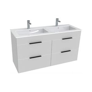 JIKA CUBE skrinka s dvojumývadlom 118x43x62,2 cm, 4 zásuvky, biela