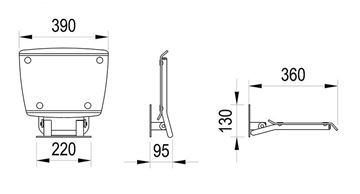 RAVAK OVO B II sedadlo do sprchy, sklopné, nerez oceľ/clear B8F0000051 Technický nákres
