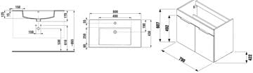 JIKA CUBE skrinka s umývadlom 80x43x62, 2 cm, 2 dvierka, biela H4537521763001 Technický nákres