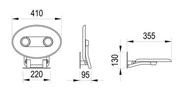 RAVAK OVO-P II sedadlo do sprchy, sklopné, nerez oceľ/opal B8F0000049 Technický nákres