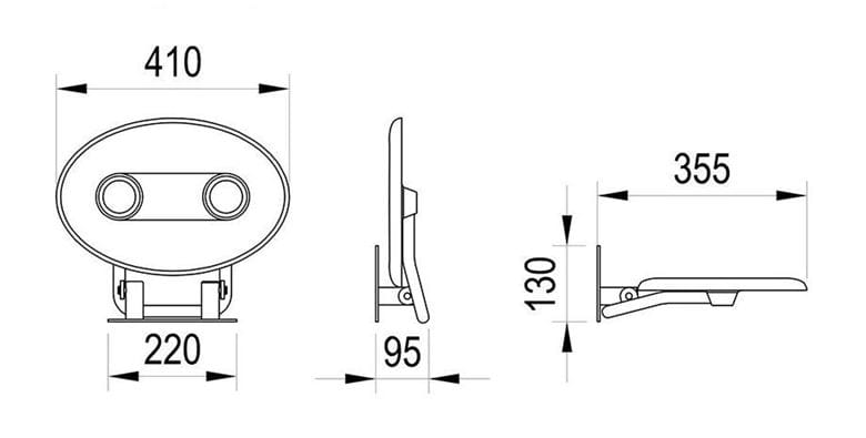 RAVAK OVO-P II sedadlo do sprchy, sklopné, nerez oceľ/opal B8F0000049 Technický nákres