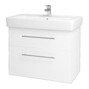DŘEVOJAS Q MAX SZZ2 80 skrinka s umývadlom 80x47,5x56 cm, 2 zásuvky, úchytka oceľ, lesklá biela/biela vysoký lesk