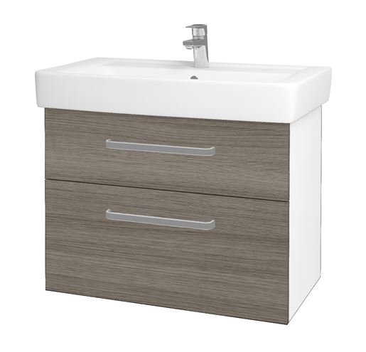 DŘEVOJAS Q MAX SZZ2 80 skrinka s umývadlom 80x47,5x56 cm, 2 zásuvky, úchytka hliník mat, lesklá biela/cafe 68427-T01 Obrázek - Hlavní obrázek